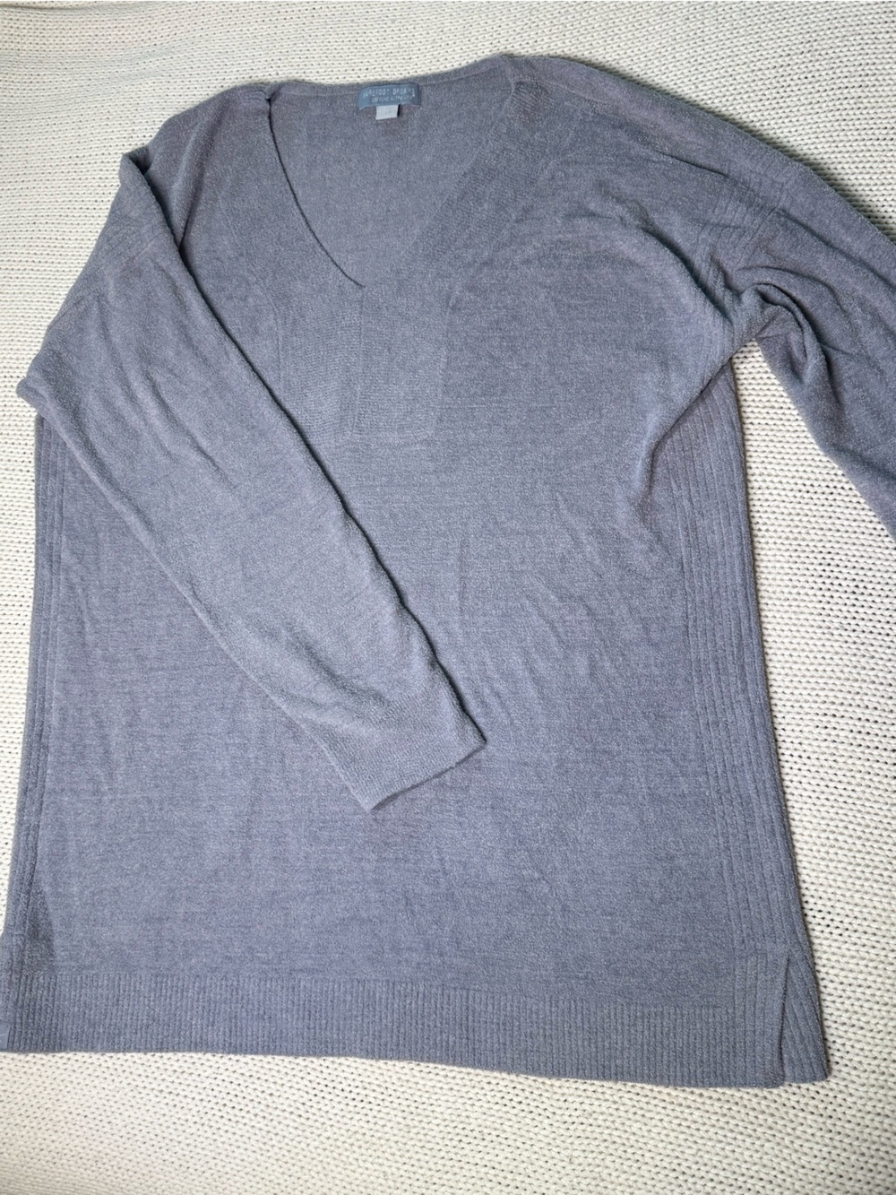 Barefoot Dreams CozyChic Ultra Lite V-Neck Sweater in purple/grey